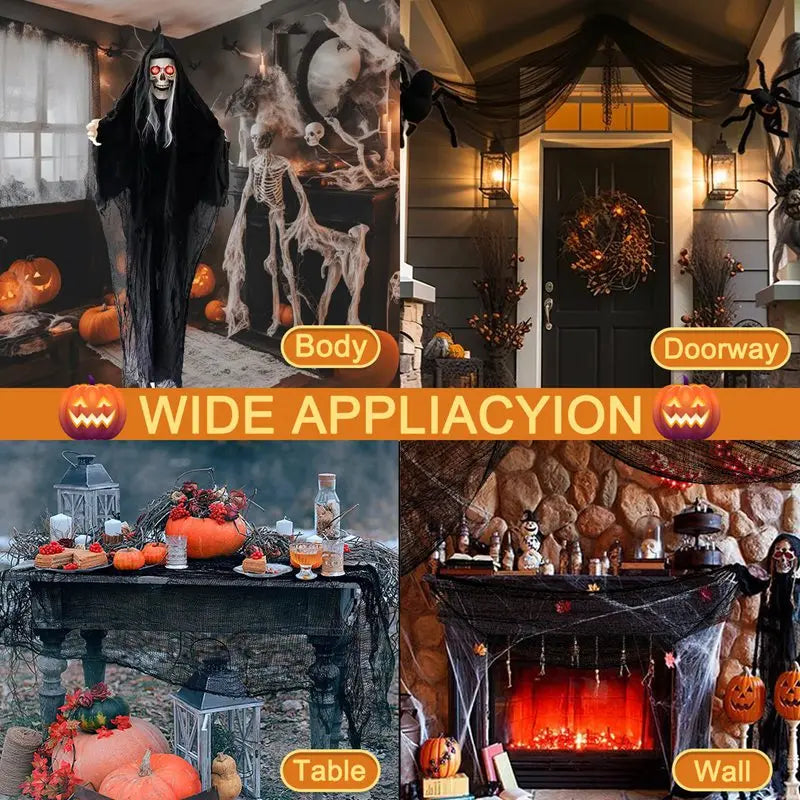 Horror Halloween Decor Black Fabric Gauze Halloween Decoration For Indoor Outdoor Decor, Haunted House Halloween Party Doorways