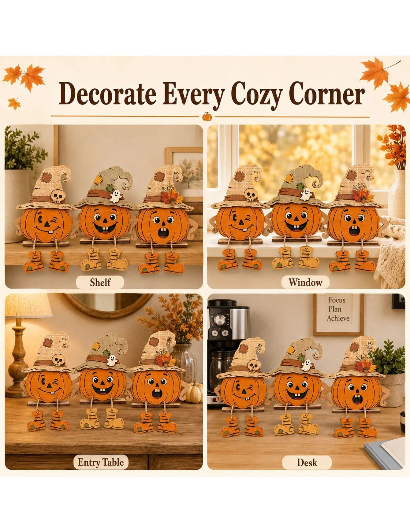 Autumn Wooden Wall Decoration, Harvest Pumpkins, Maple Leaves, Halloween Home Decoration, Decorative Signs and Plaques
