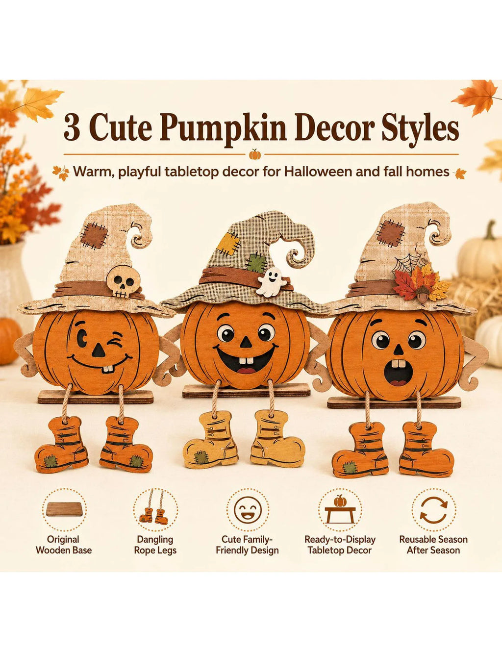 Autumn Wooden Wall Decoration, Harvest Pumpkins, Maple Leaves, Halloween Home Decoration, Decorative Signs and Plaques
