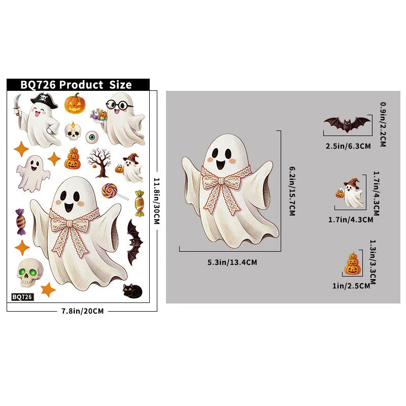 Halloween Decorations Creative Pumpkin Ghost Glass Sticker Happy Halloween Day DecorBat Spider Ghost House Electrostatic Sticker