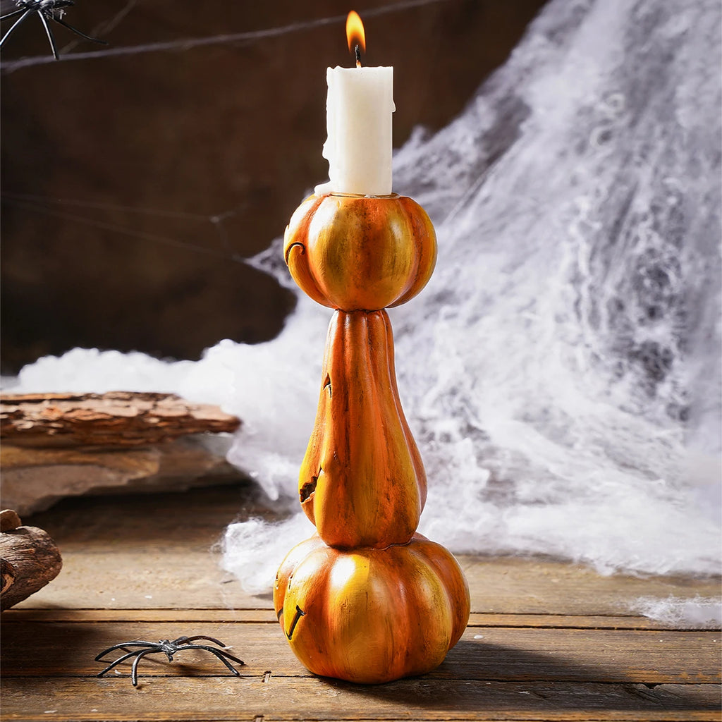 1PC, Halloween Decor 1 Retro Pumpkin-Stacked Candlestick, Resin Home Decoration Handicraft