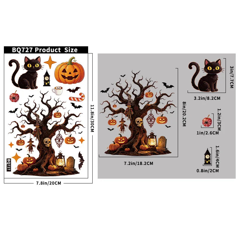 Halloween Decorations Creative Pumpkin Ghost Glass Sticker Happy Halloween Day DecorBat Spider Ghost House Electrostatic Sticker