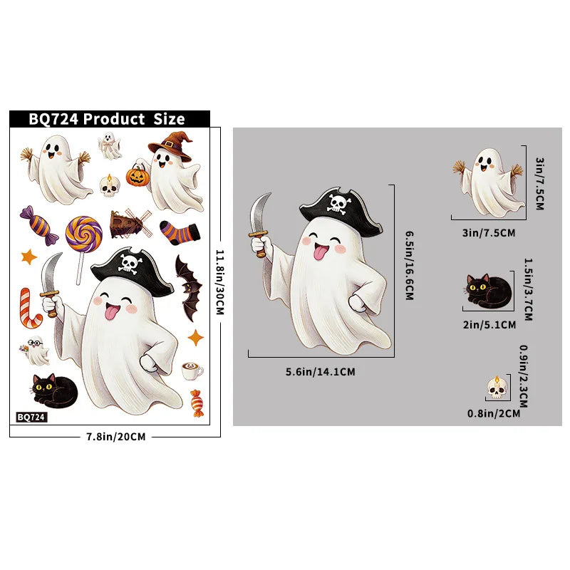 Halloween Decorations Creative Pumpkin Ghost Glass Sticker Happy Halloween Day DecorBat Spider Ghost House Electrostatic Sticker