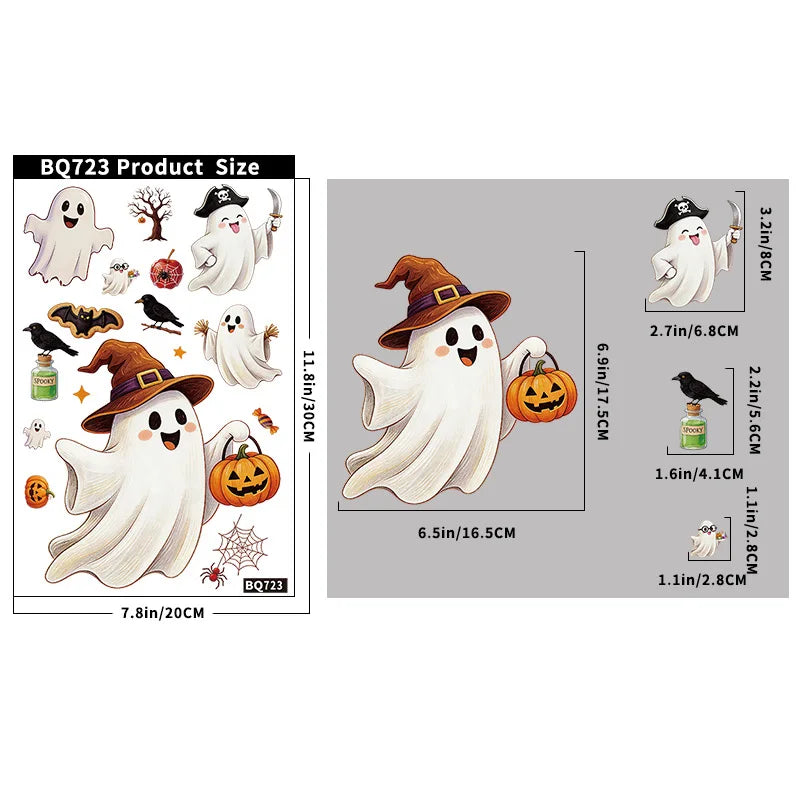 Halloween Decorations Creative Pumpkin Ghost Glass Sticker Happy Halloween Day DecorBat Spider Ghost House Electrostatic Sticker