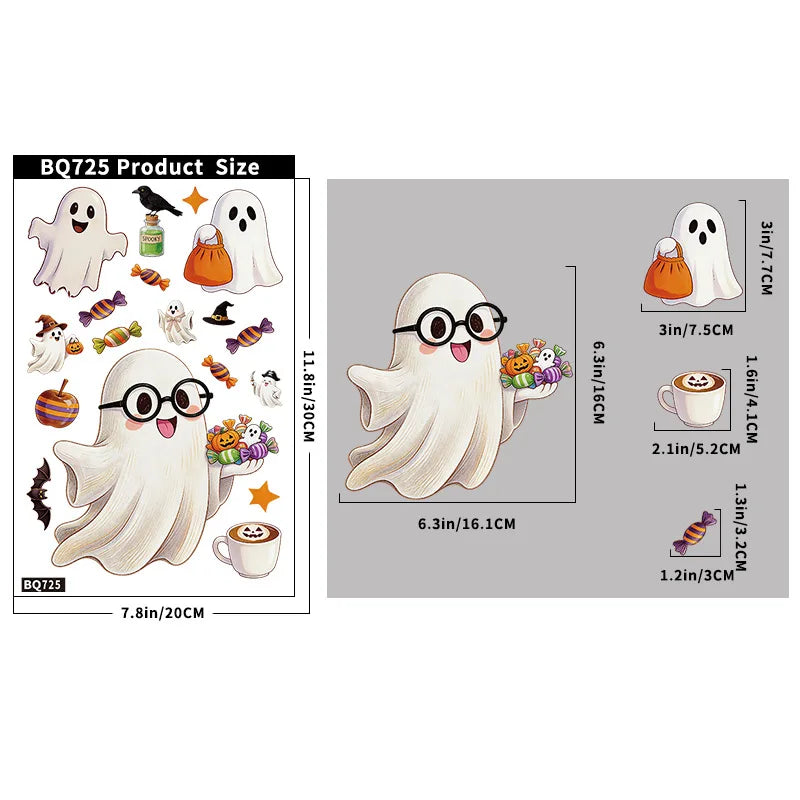 Halloween Decorations Creative Pumpkin Ghost Glass Sticker Happy Halloween Day DecorBat Spider Ghost House Electrostatic Sticker