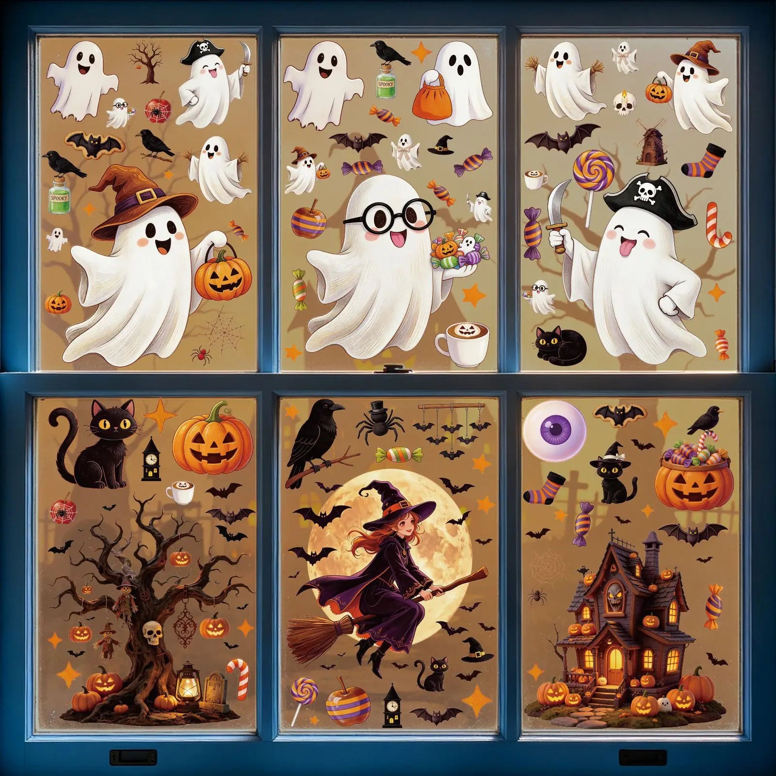 Halloween Decorations Creative Pumpkin Ghost Glass Sticker Happy Halloween Day DecorBat Spider Ghost House Electrostatic Sticker