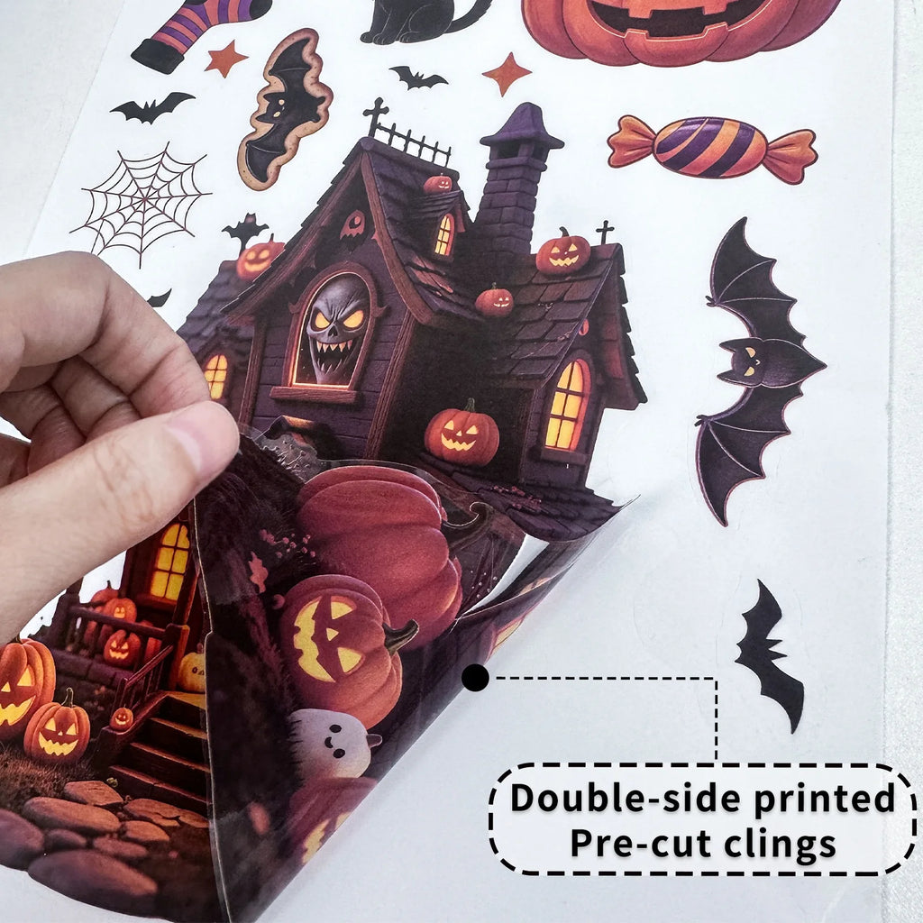 Halloween Decorations Creative Pumpkin Ghost Glass Sticker Happy Halloween Day DecorBat Spider Ghost House Electrostatic Sticker