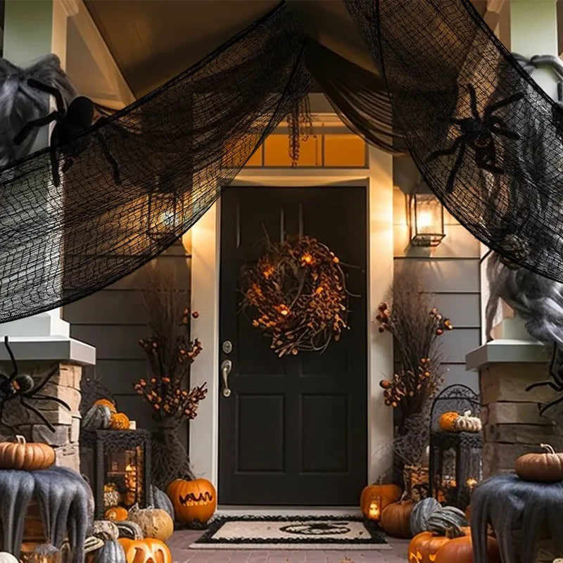 Horror Halloween Decor Black Fabric Gauze Halloween Decoration For Indoor Outdoor Decor, Haunted House Halloween Party Doorways