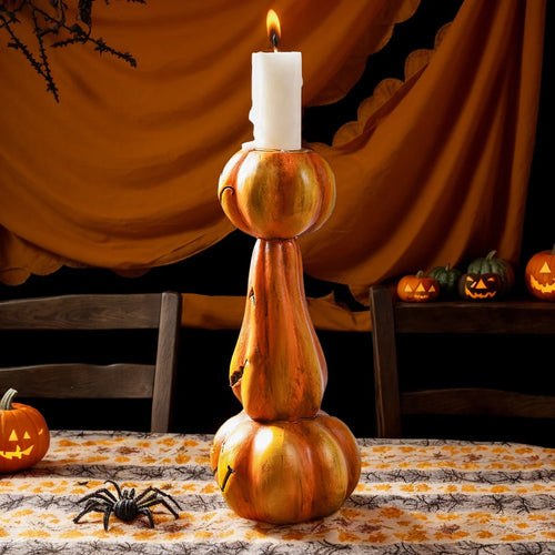 1PC, Halloween Decor 1 Retro Pumpkin-Stacked Candlestick, Resin Home Decoration Handicraft