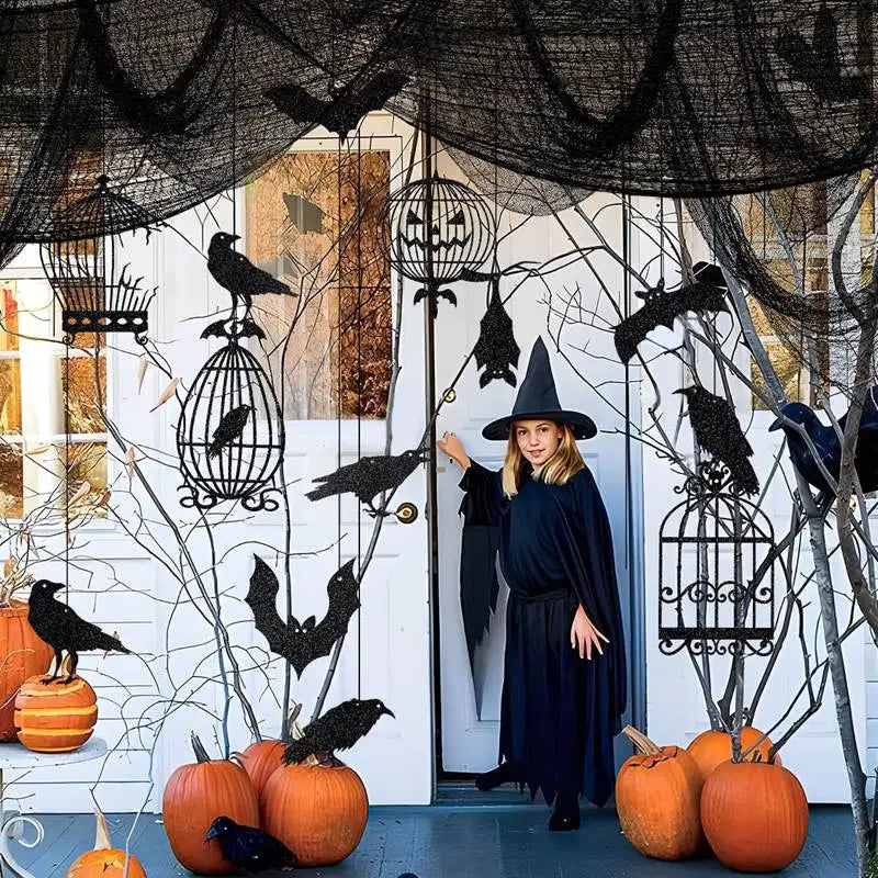 Horror Halloween Decor Black Fabric Gauze Halloween Decoration For Indoor Outdoor Decor, Haunted House Halloween Party Doorways
