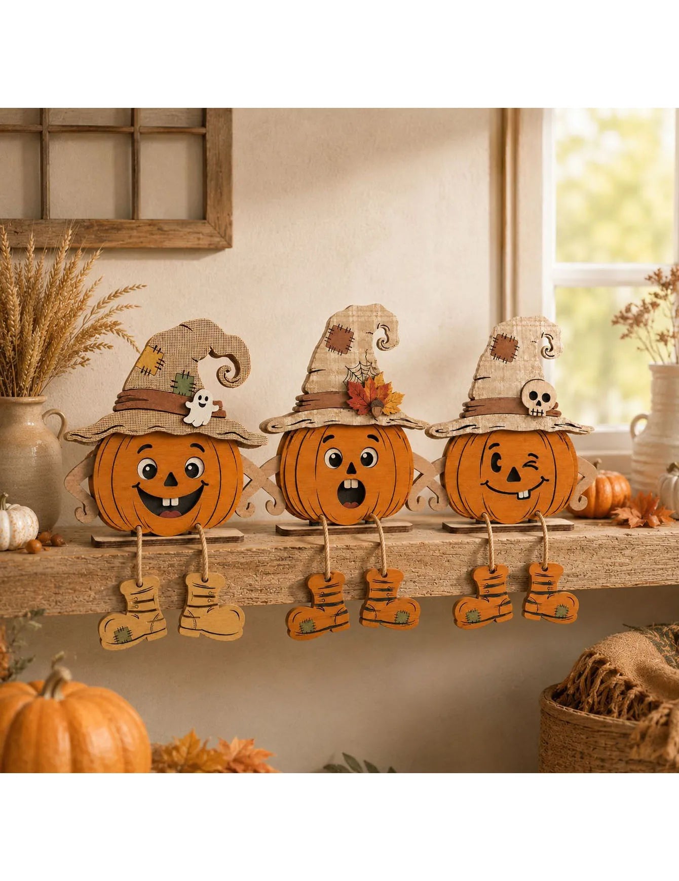 Autumn Wooden Wall Decoration, Harvest Pumpkins, Maple Leaves, Halloween Home Decoration, Decorative Signs and Plaques