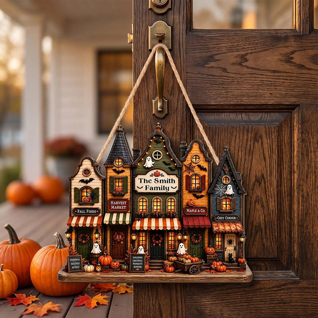 Halloween Town Wooden Ornaments 2D Wooden Ghost Castle Pumpkin House Style Courtyard Entrance Wall Decoration Doorplate