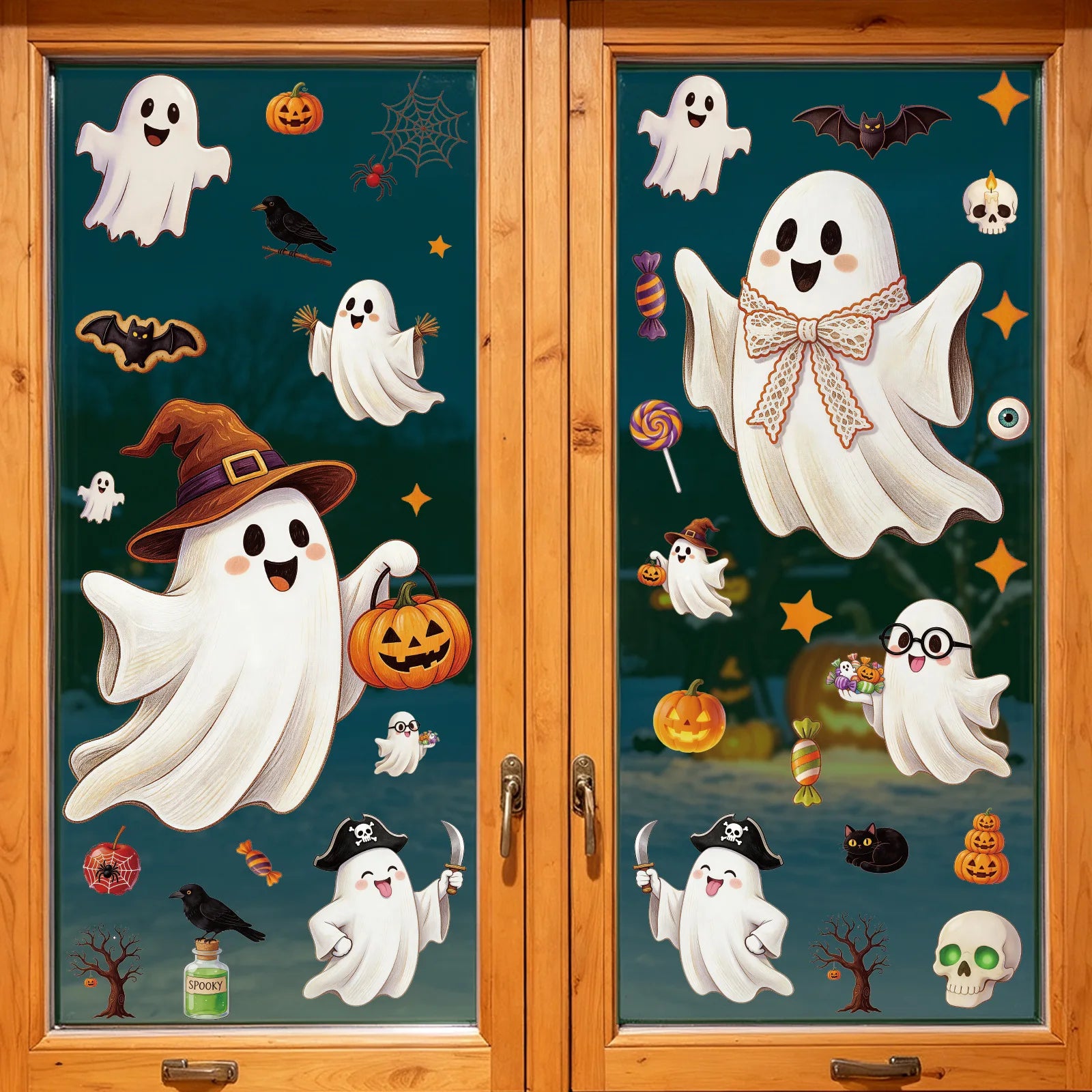 Halloween Decorations Creative Pumpkin Ghost Glass Sticker Happy Halloween Day DecorBat Spider Ghost House Electrostatic Sticker