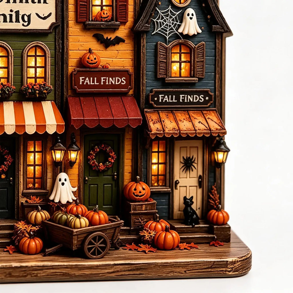 Halloween Town Wooden Ornaments 2D Wooden Ghost Castle Pumpkin House Style Courtyard Entrance Wall Decoration Doorplate