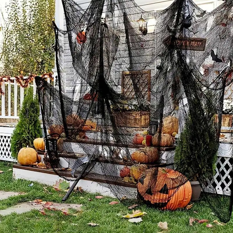 Horror Halloween Decor Black Fabric Gauze Halloween Decoration For Indoor Outdoor Decor, Haunted House Halloween Party Doorways