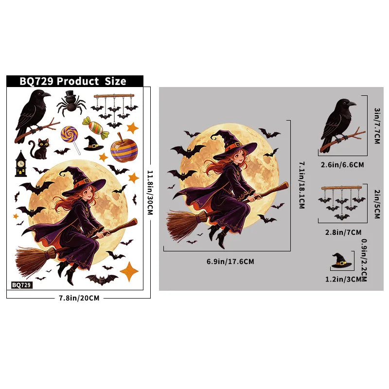 Halloween Decorations Creative Pumpkin Ghost Glass Sticker Happy Halloween Day DecorBat Spider Ghost House Electrostatic Sticker