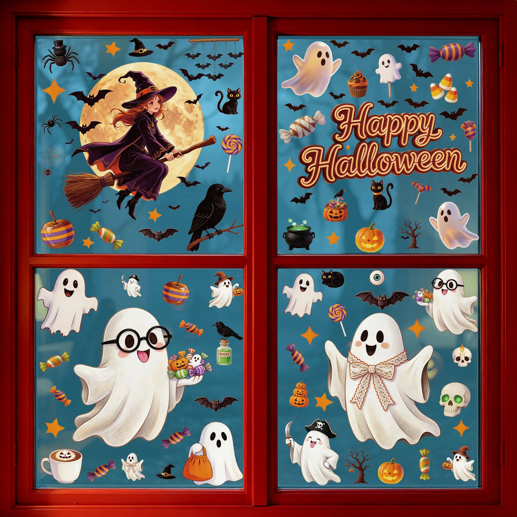 Halloween Decorations Creative Pumpkin Ghost Glass Sticker Happy Halloween Day DecorBat Spider Ghost House Electrostatic Sticker