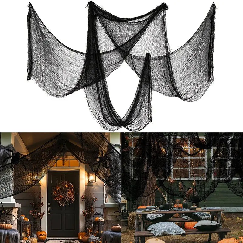 Horror Halloween Decor Black Fabric Gauze Halloween Decoration For Indoor Outdoor Decor, Haunted House Halloween Party Doorways