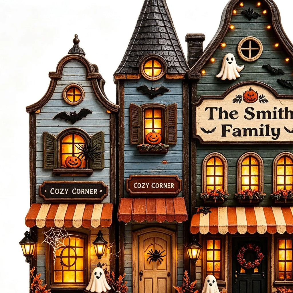 Halloween Town Wooden Ornaments 2D Wooden Ghost Castle Pumpkin House Style Courtyard Entrance Wall Decoration Doorplate