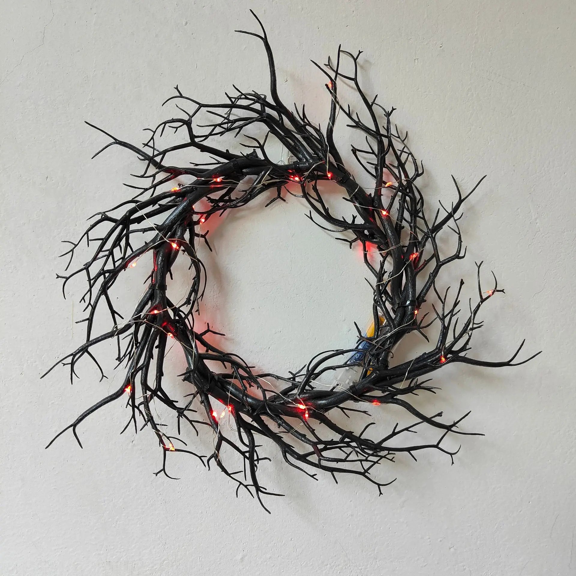 Halloween Wreath Black Branch Garland with LED Light Horror Party Haunted Festival Branch Wreath Hanging Room Halloween Decor