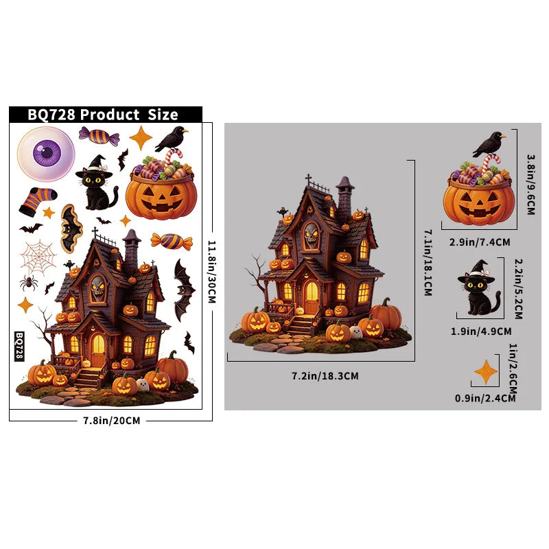 Halloween Decorations Creative Pumpkin Ghost Glass Sticker Happy Halloween Day DecorBat Spider Ghost House Electrostatic Sticker