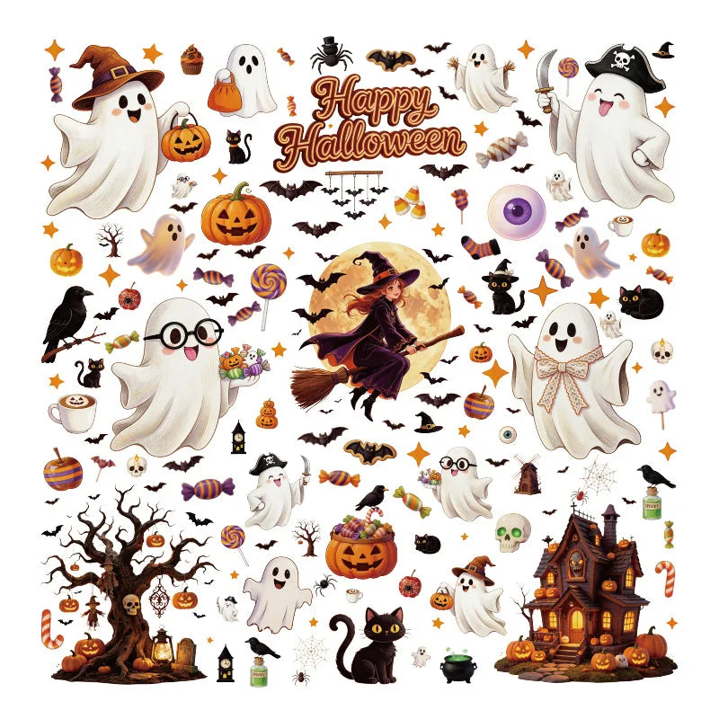 Halloween Decorations Creative Pumpkin Ghost Glass Sticker Happy Halloween Day DecorBat Spider Ghost House Electrostatic Sticker
